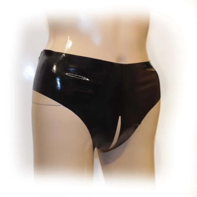 Kvinnors trosor latex underkläder Crotchless Sexy Rubber Briefs Öppna Crotch Underwear S-L Sizewomen's