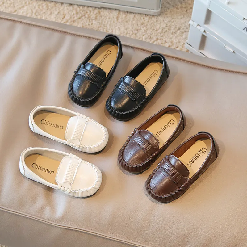 Children s Soft Leather Casual Shoes Boys Girls Loafers Slip on Sneakers Toddlers Ballet Flats Moccasins Size 21 30