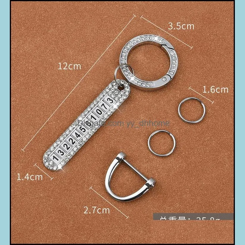 Party Favor Car diamond keychain pendant with anti-lost phone number plate men and women exquisite key chain