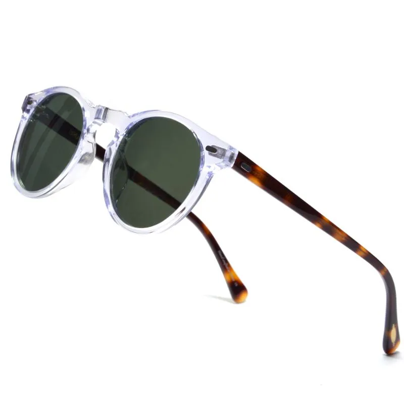 Sunglasses Gregory Peck OV5186 Vintage Round Mens Frame Crystal Clear For Women Green Lens