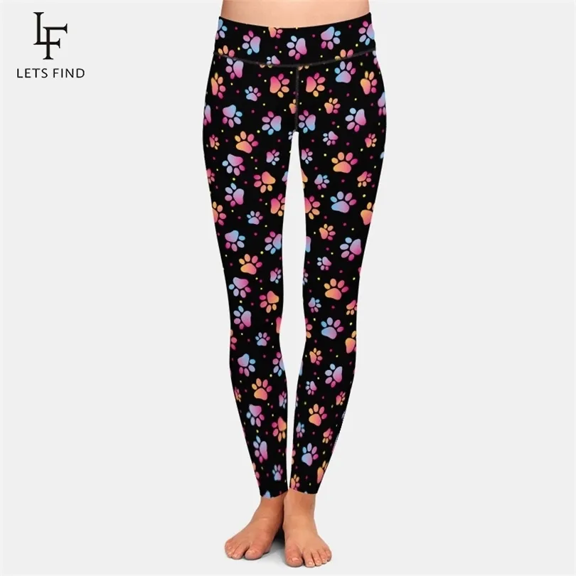 LETSFIND Fashion Paw Print Pattern Animal Footprint Printing Women Pants High Waist Plus Size Fitness Elastic Slim Leggings 201014