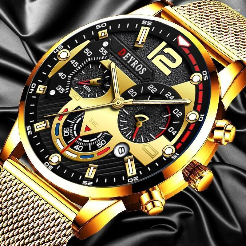 Montre-bracelets Fashion Mens Business Busines Watch Luxury Gold en acier inoxydable Belon Quartz Montre de poigne