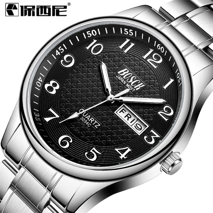 Masculino assistir Luxury Full Steel Watches Fashion Quartz Wristwatch Data à prova d'água Relógio masculino Relacionamento Relojes para Hombre 220530