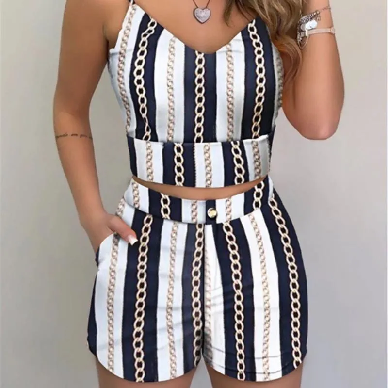 Sleeveless Print Top and Short Pants Set for Ladies Summer Women Fashion 2-piece Outfit Set Women Party Wear