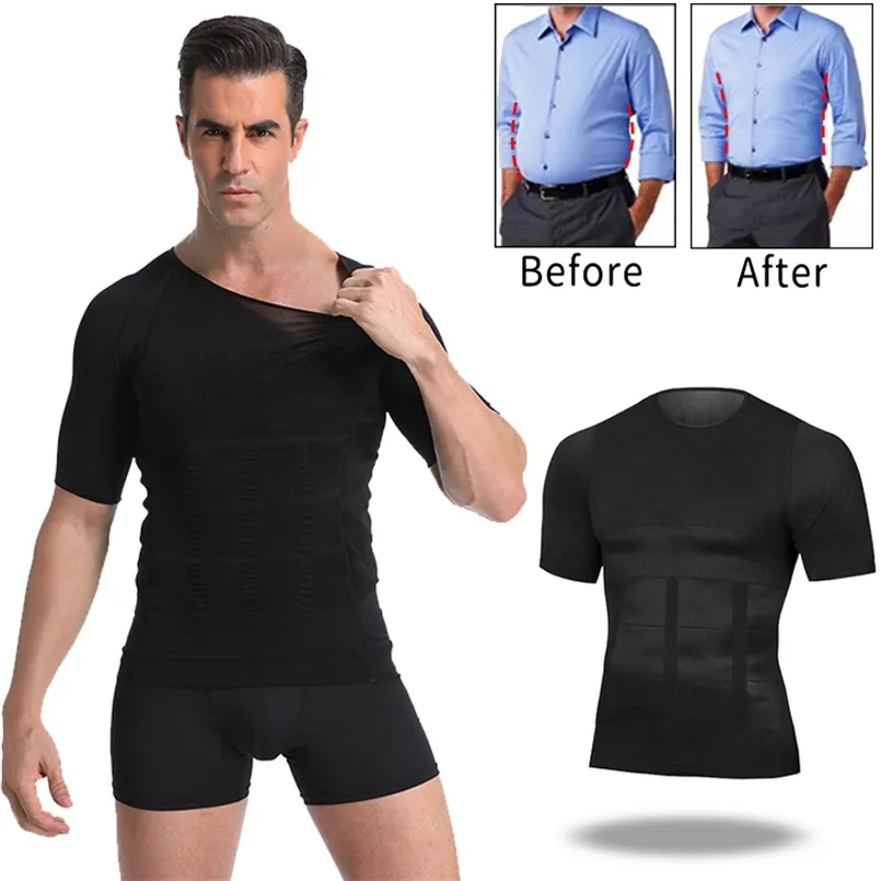 Hommes corps toning t-shirt shaper correctif posture chemise minceur ceinture abdomen abdomen gras brûlant compression corset 220712