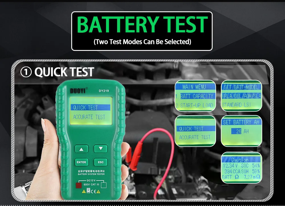 Testeur de batterie de voiture automobile numérique DY219 12V 100 ~ 1700CCA