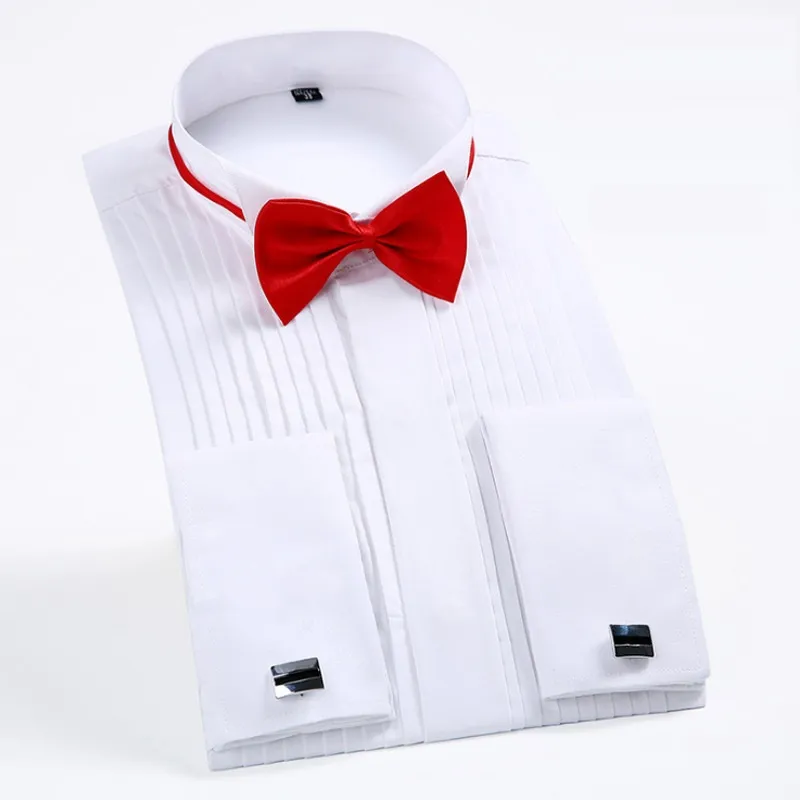 Camisas de novio de algodón manga larga manga camisa blanca accesorios