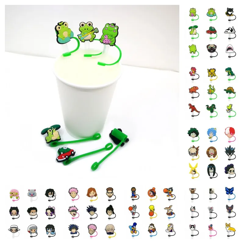 9 stks/set hot anime cartoon siliconen tuimelaar stro toppers designer cover mallen charms Herbruikbare Splash Proof drinken stof plug decoratieve 8mm stro