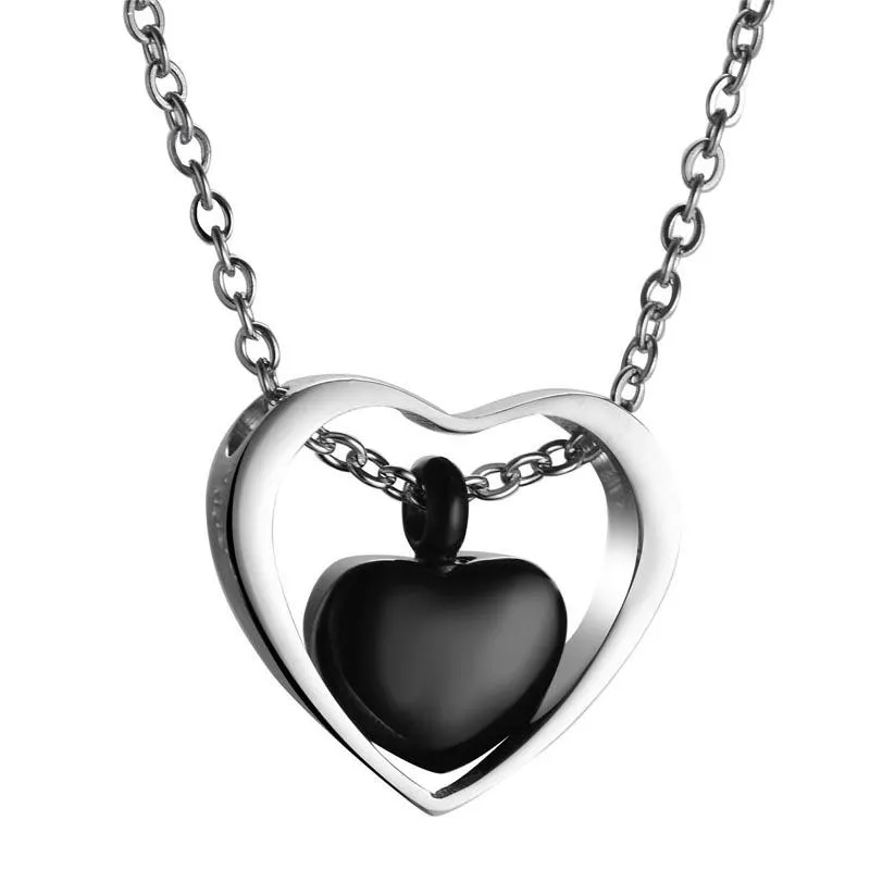 Stainless Steel Dual Heart Pendant Urn Necklace For Ashes Memorial Ash Holder Keepsake Jewelry