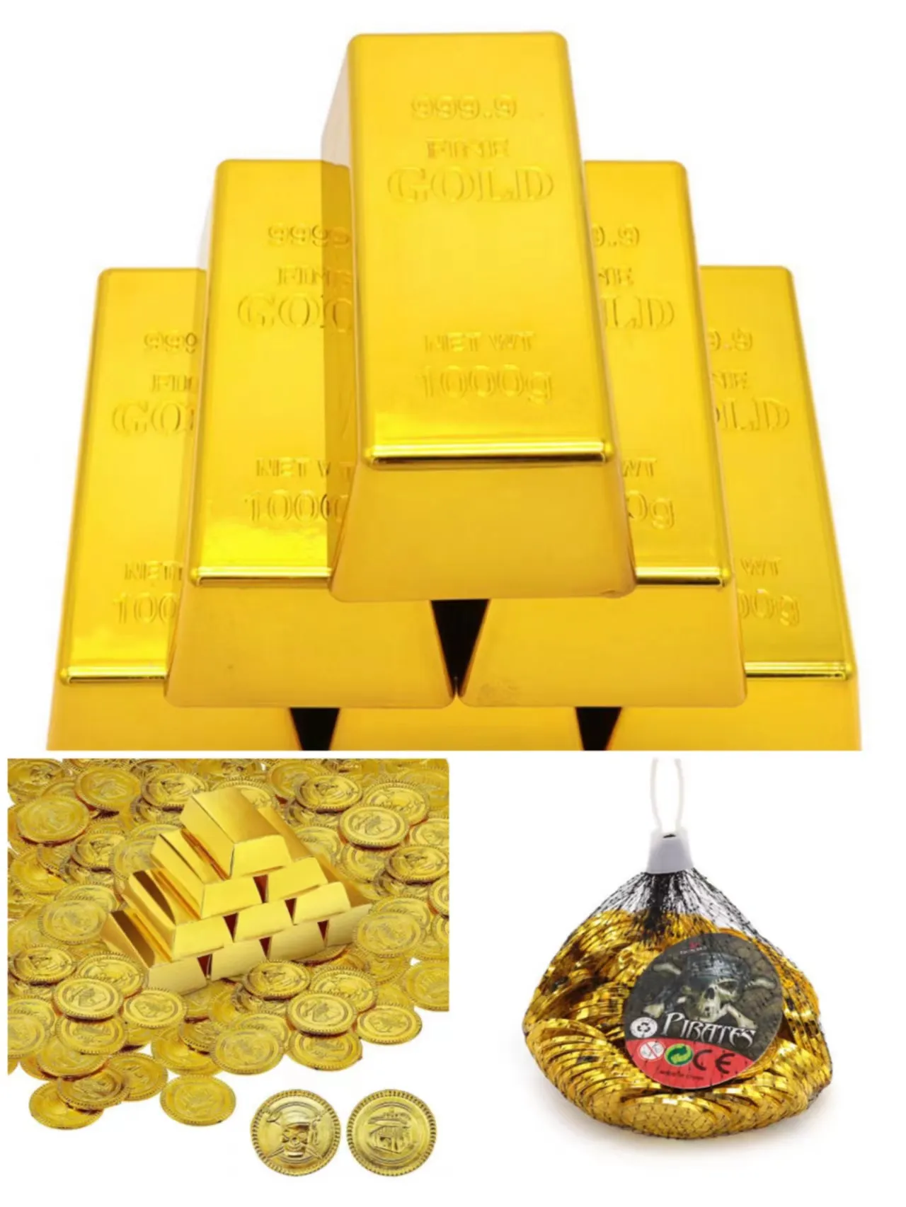 Replica Gold Bar Fake Pirate Coins Party Novità Decorazione Golden Brick Bullion Film realistico Caccia al tesoro Gioco Prop Plastica ABS