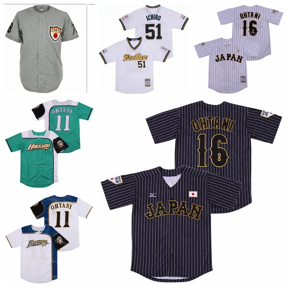 Man Moive Japan Baseball 16 Shohei Ohtani Jersey 北海道日本ハムファイターズ オリックス ブルーウェーブ 51 イチロー スズキ 東京巨人 1936 巨人ソーイング ブラック ホワイト グリーンマン