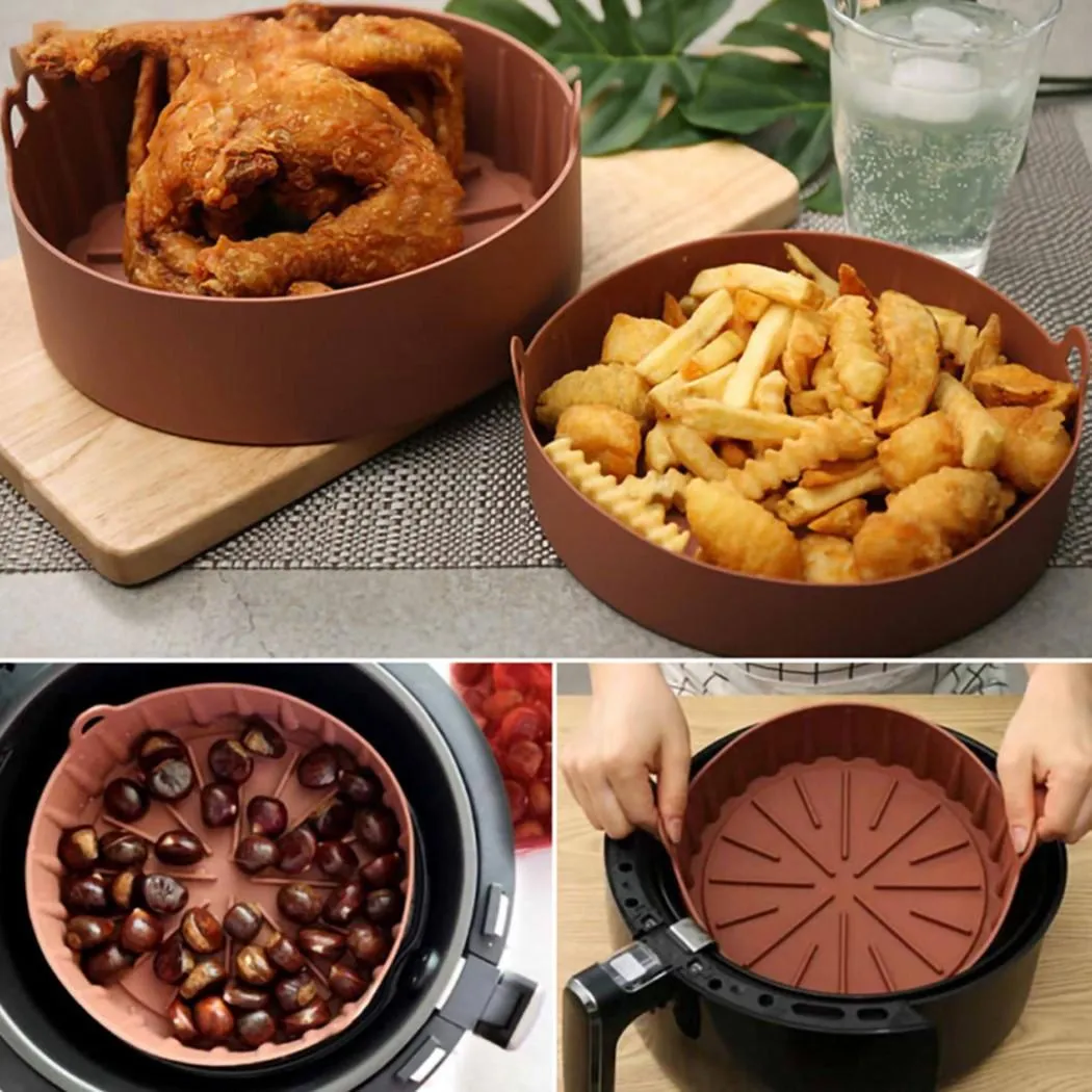 Air Fryer Silicone Pot Reusable Non-Stick Steamer Pad Oven Baking Tray Bread for Kitchen Accessories Round Square