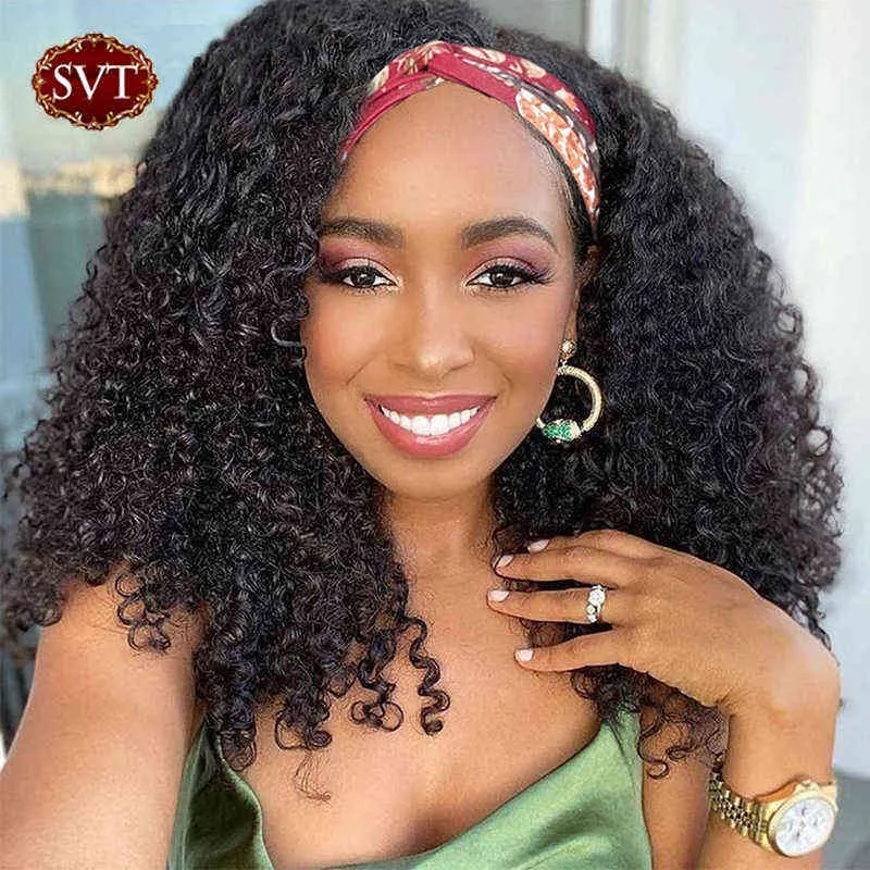 SVT Jerry Curly Bandband Wig Color Natural Remy Malaysian Wigs Human Hair Wigs pour femmes noires Biginner Friendly 10-26inch 220609