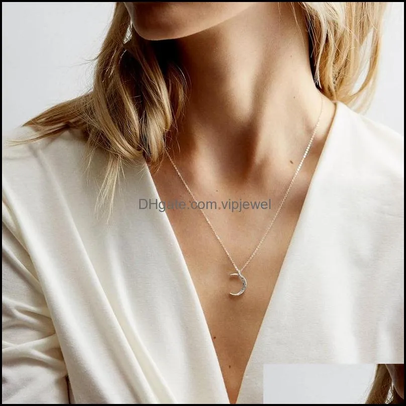 stainless steel moon shaped hammer pendant classic crescent necklace for women