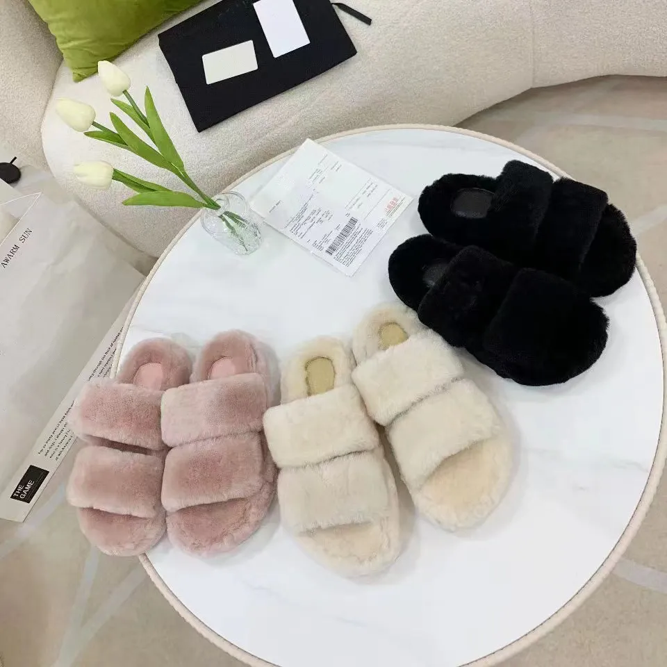 Triomphe Slippers Designer Slippers Fur Slipper Fashion Women Sandals Wool Slides Winter Fluffy Warm Letters Sandal Comfortable Fuzzy Flip