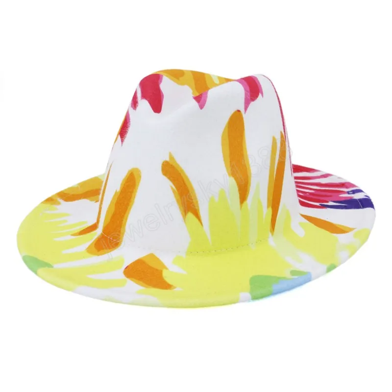 أزياء واسعة بريم فيدورا قبعة للنساء الملونة الصوف الطباعة شعرت قبعة أعلى جاز غطاء حجم 56-58 سنتيمتر