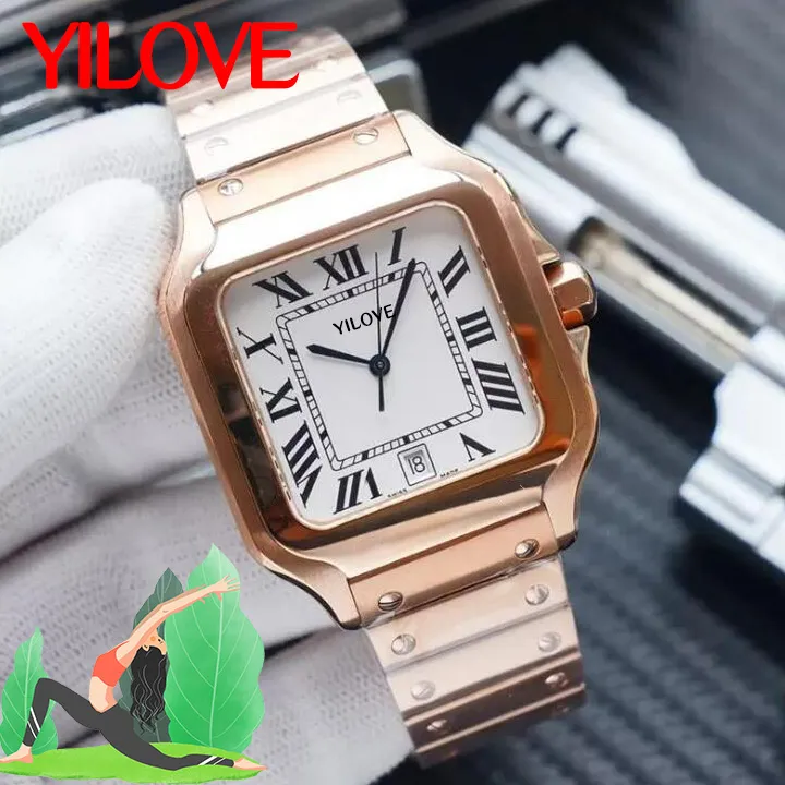 Coleção de alta qualidade Moda de moda Assista Satur Gold Dial Gold Sapphire Glass Square Clock Design Luxury All Stoinless Steel Hobyist Wristwatch