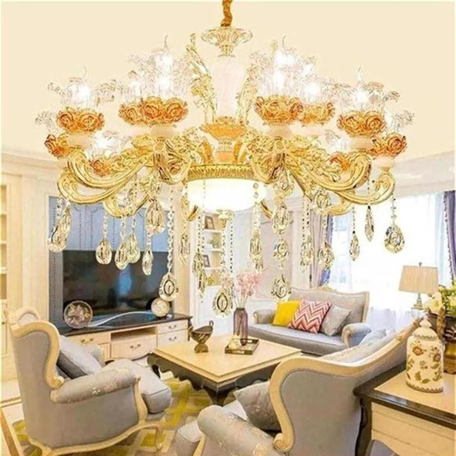 Nordic Luxury Gold Crystal LED LED CANDELIER LOFT VILLA Lámpara Lustre Lámpara Sala de estar Decoración del salón Lámparas colgantes Chandelie226u