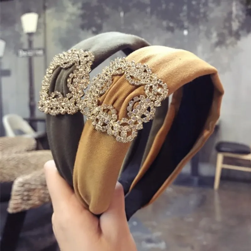 High-end luxury hair accessories diamond super flash solid color fabric wide-brimmed headband hair band headwear women