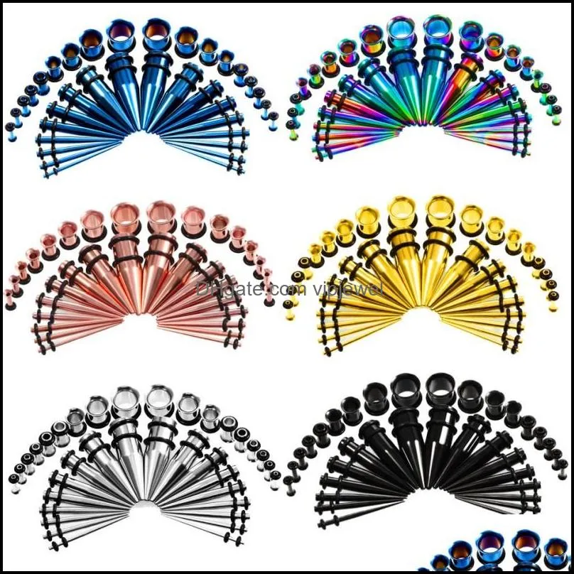 Plugs t￺neis j￳ias corporais 36pcs/conjunto 6 estilos Medan￡rio de orelha Munic￭nio e kits de alongamento de plugue de plugue Expans￣o de t￺nel Pierc dhdm9