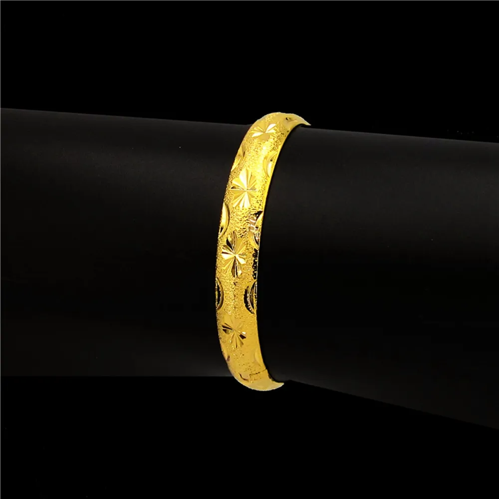 10mm Bangle Womens Bracelet Esculpido Estrela Moda 18k Ouro Amarelo Cheio Sólido Dubai Casamento Mulheres Bangle Vintage Jóias Dia 60mm