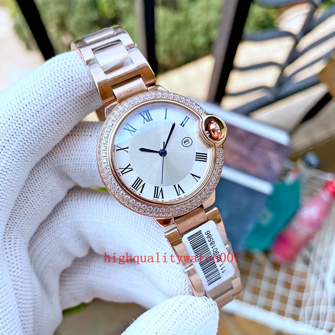 6styles Orologi da polso di moda di lusso Orologio da donna Diamante 33mm Quadrante bianco Bracciale in acciaio inossidabile oro rosa 18 carati Movimento automatico ETA Orologi da donna Scatola originale