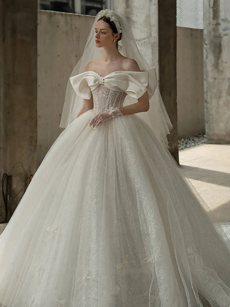 Simple Wedding Dress Satin Square Neckline Straps Ball Gown – Lisposa
