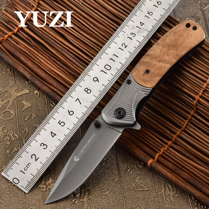 Titanium Defensive Tactical Folding Knife Flipper 3Cr13Mov Wood Handle Flipper Camping Hunting Survival Pocket Knives