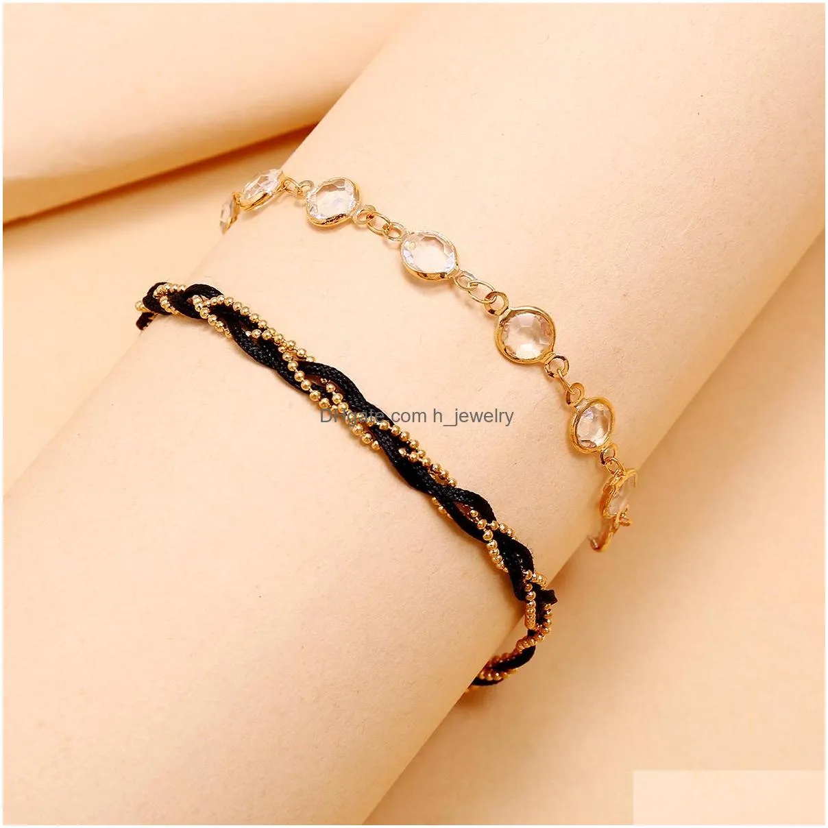 fashion jewelry handmade beads chain transparent rhinstone double layer anklet beach anklets