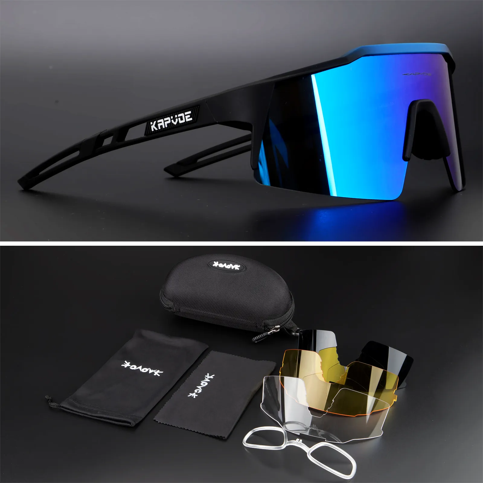 Lunettes de cyclisme de haute qualité Lunettes de vélo d'extérieur polarisées 4 lentilles UV400 lunettes de soleil de vélo hommes femmes Lunettes de VTT avec étui Lunettes de soleil de pêche à cheval