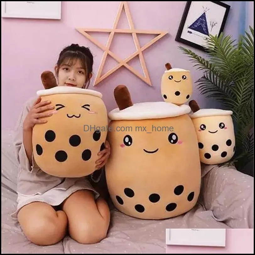 Cute 24cm Fruit Drink Plush Stuffed Soft Pink Strawberry Milk Tea Boba Cup Toy Bubble Pillow Cushion Kids Gift Party Favor 0228