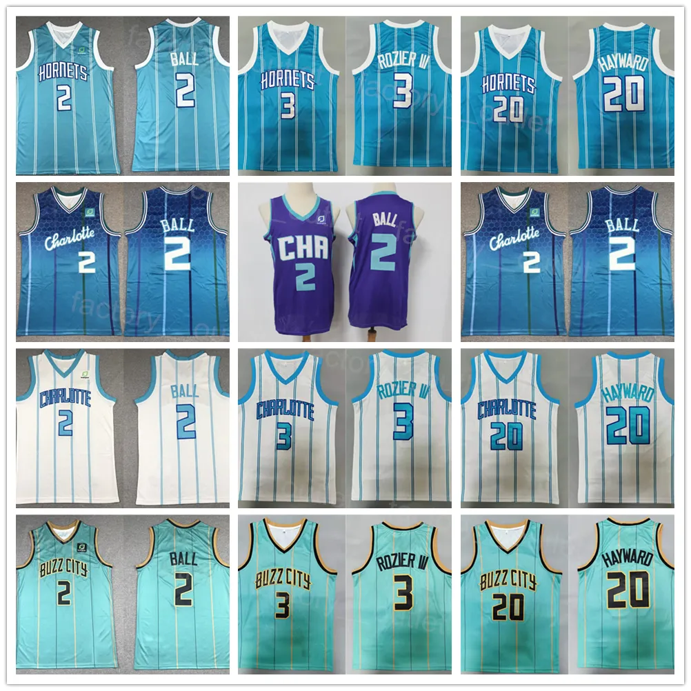 男性バスケットボールラメロボールジャージー2ゴードンヘイワード20テリーロジエIII 3チームグリーンブルーパープルホワイトカラー刺繍と縫製