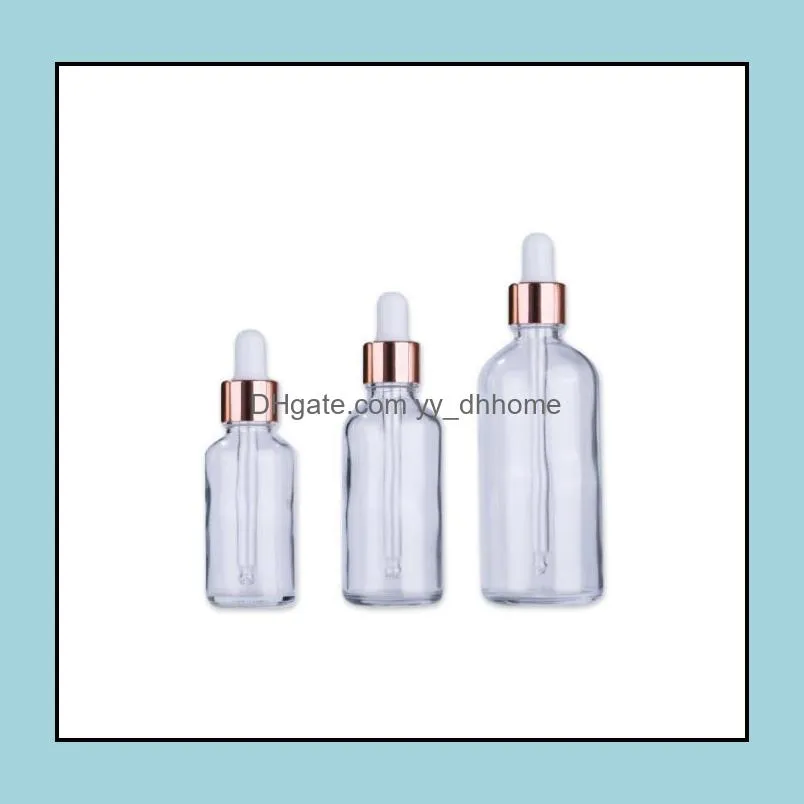 wholesale clear serum glass dropper bottles 5ml 10ml 15ml 20ml 30ml 50ml 100ml with rose gold lid for essential oils sn4517