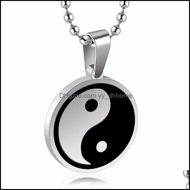 pendant necklaces religious chinese yin yang unisex stainless steel mens womens necklace yinyang ba gua black white enamel jewelry