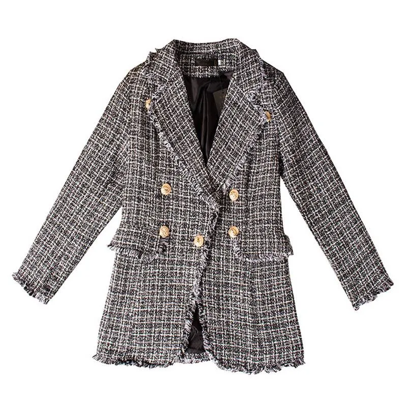 Costumes pour femmes Blazers U Femmes Blazer en tweed Palid Tassel Col cranté Printemps Automne Hiver Manches longues Double boutonnage Vintage Elegeant C