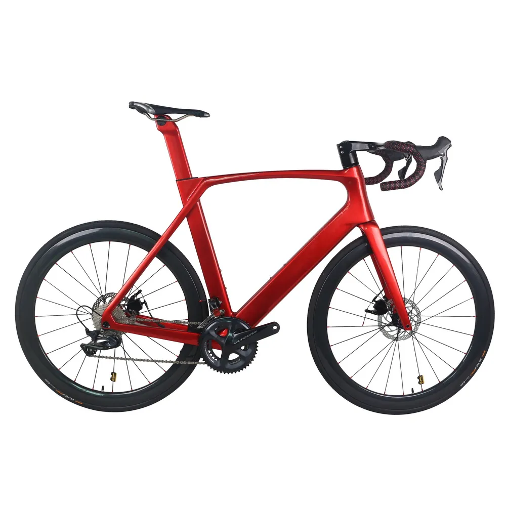 Chrom Red Paint Disc Brake Road Komplett cykel TT-X34 Full Intern kabel 22 Hastighet med Ultegra R8000 Groupset Carbon Wheelset