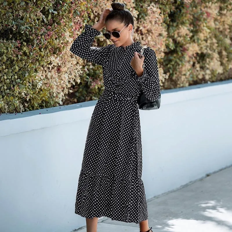 Casual Dresses Womens Summer Fashion Long Dress Sleeve O-Neck Ladies Polka Dot Dreeses Split Vestidos For Femela Boho Beach Holiday