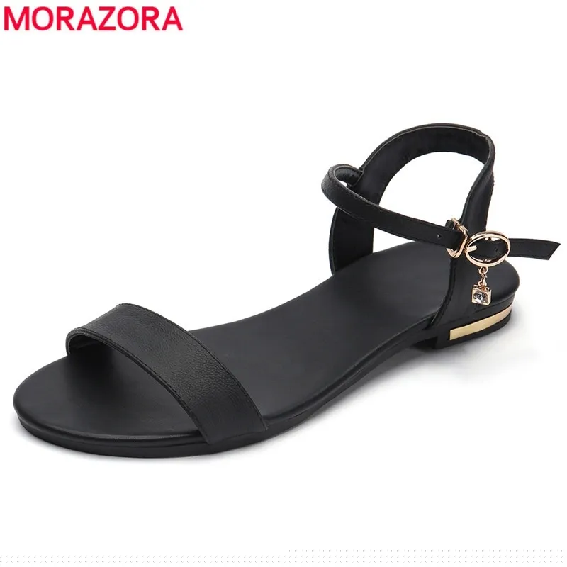 Morazora plus storlek 34 Nya äkta läder sandalskor mode platta sandaler ko läder sommar damer skor 210226