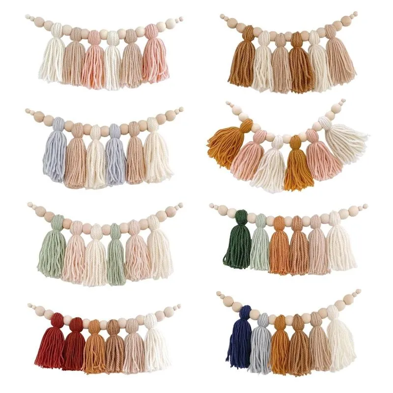 Decorative Objects & Figurines DIY Tassel Garland With Wooden Bead Party Backdrop Bohemian Home Wall Hanging Decoration For Bedroom Nursery
