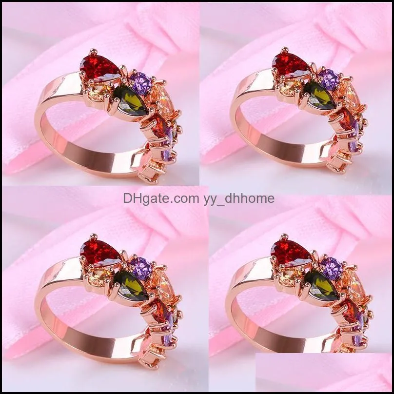 colorful cubic zirconia rose gold plated promise ring for girls women size 6 to 9 as wedding anniversary jewelry-z