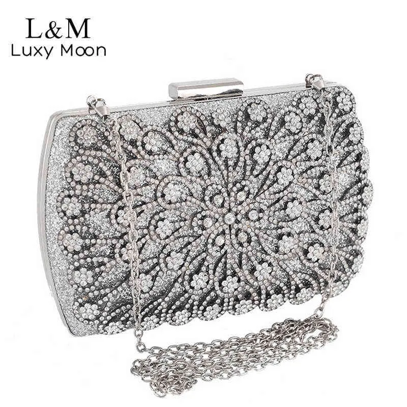 Bolsos de noche Bolso de noche de diamantes de lujo para mujer Bolsos y bolsos de boda florales elegantes Bolso de embrague dorado de fiesta femenina de moda X350h 220318