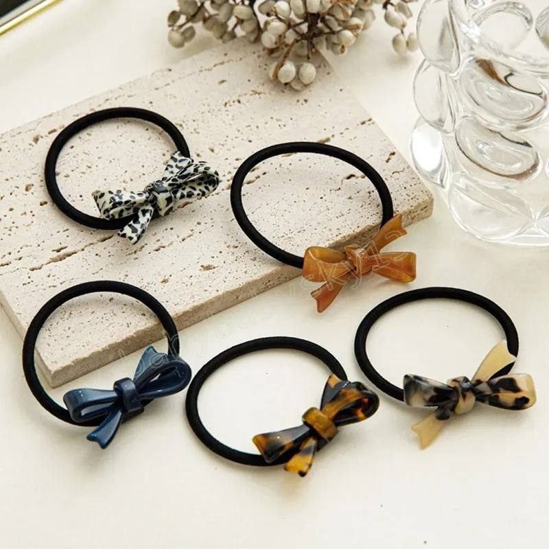 Sweet Hair Band Girls Bowknot Elastic Rubber Acetate Leopard Bow Scrunchies Baby Kids Hair Accessories