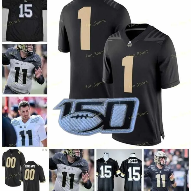 Nik1 Custom Purdue Football Jersey College 15 Drew Brees 13 Jack Plummer 22 Doerue 3 David Bell 5 George Karlaftis 55 Derrick Barnes