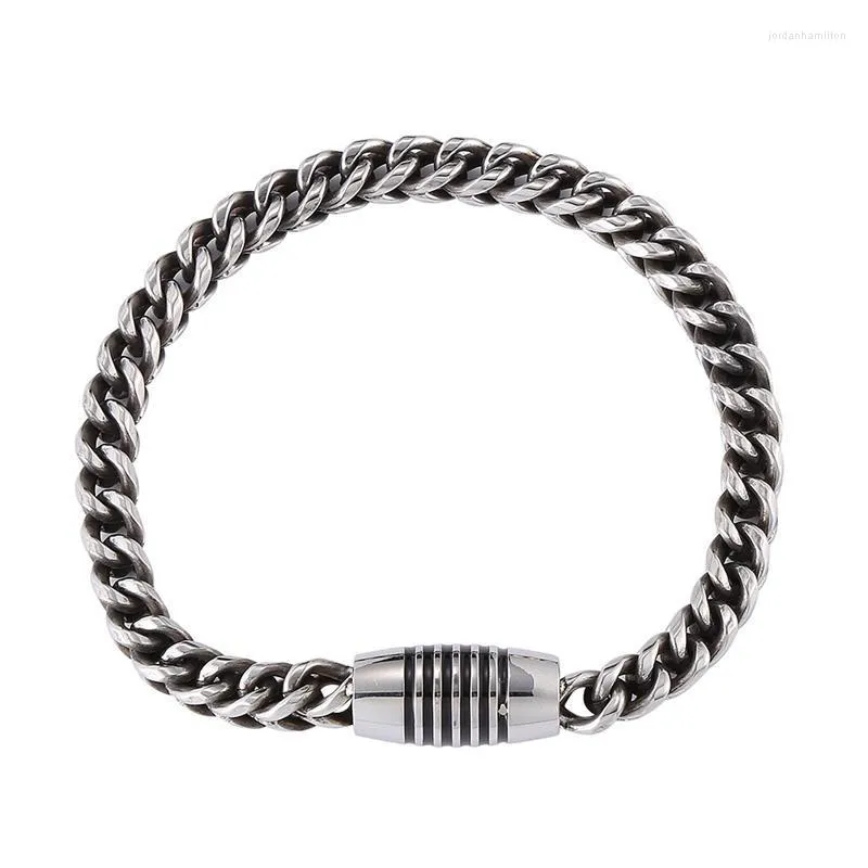 Link Kette Silber Farbe 6mm Edelstahl Curb Kubanische Hand Armband Für Männer Punk Schmuck Armreifen Party Weihnachten Geschenk GS0060