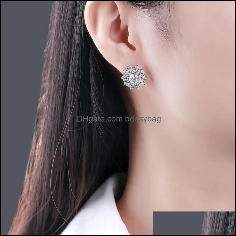 stud princess cut 1ct diamond test passed 925 silver pure white color moissanite earrings jewelry birthday giftstud