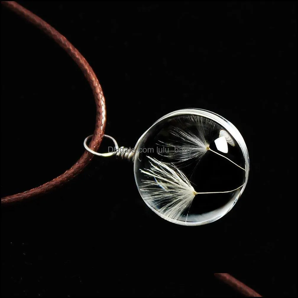 dandelion chokers necklaces crystal glass ball clover strip leather necklace long dried flowers locket pendant necklaces