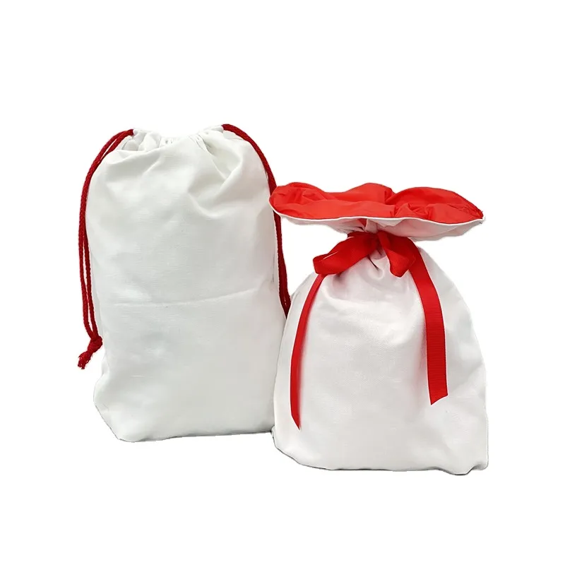 Presentes de Natal Personalizados por atacado White Christmas Drawstring Blank Sublimation Sacks Papai Noel para impressão DIY