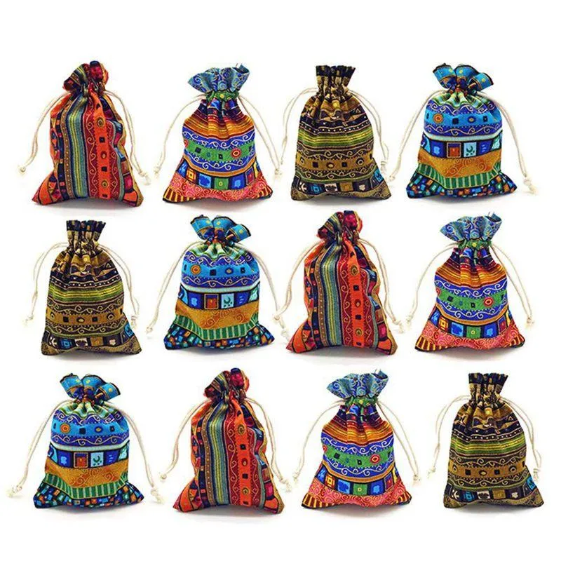 Gift Wrap 12pcs Egyptian Style Sachet Jewelry Coin Pouch Print Drawstring Bags Cotton Sachets Candy Travel Purse EthnicGift