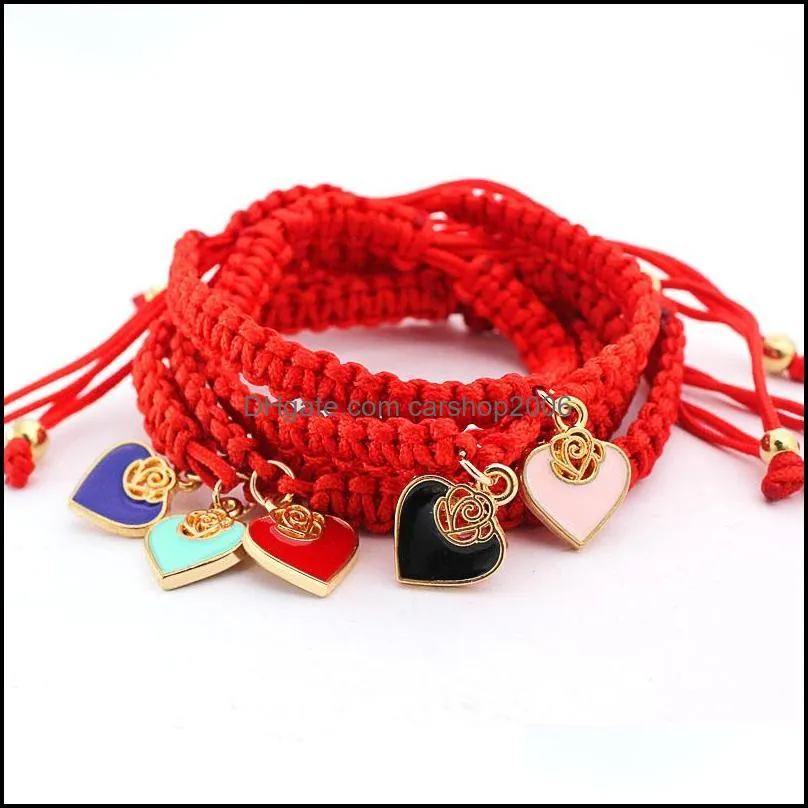 handmade braided love heart shape chain bracelet women lucky red rope knot for valentine`s gift charm bracelets