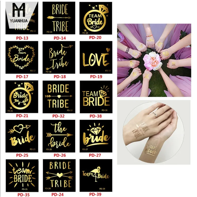 Equipe de noiva Dama de honra Tatuagem Tatuária Bacharel Bride Party Sticker Decoração de casamento Mandes de casamento de noiva